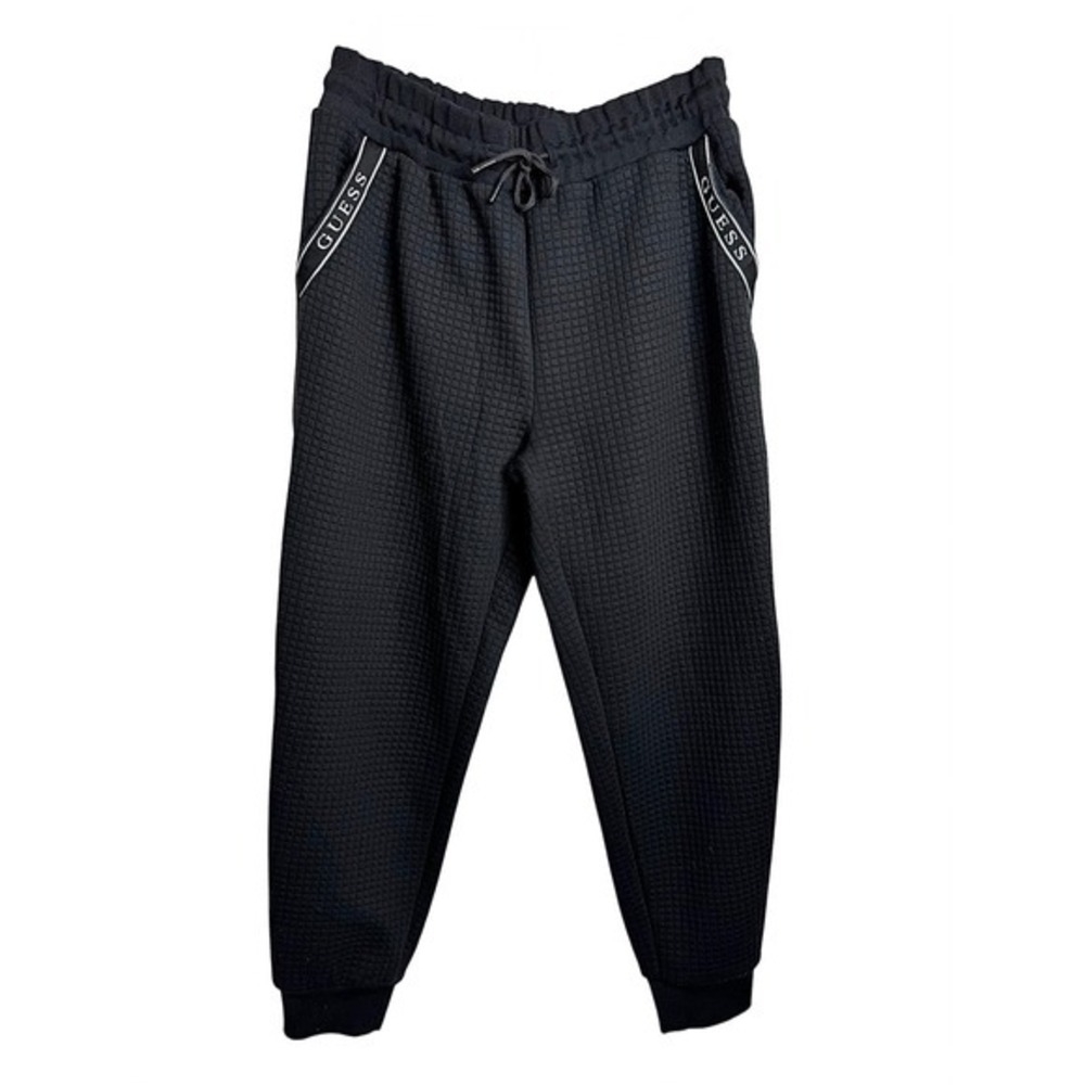 Guess Mens Black Waffle Knit Joggers Logo Tape Sweatpants XL
